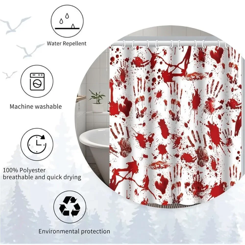 Halloween Shower Curtain Decorations, 72x72 Inches Horror Bath Curtain